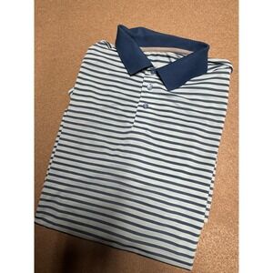 KJUS Mens Striped Polo Shirt Navy Blue White Golf Casual Short Sleeve Top M $79‎